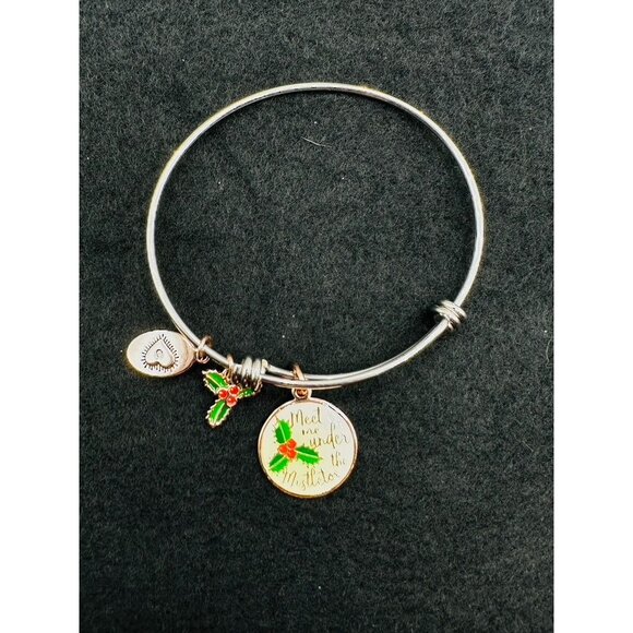 Alex and Ani Meet Me Under the Mistletoe Charm Bangle Bracelet Silver Gold Tone - Picture 6 of 10